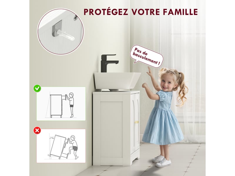 Meuble sous lavabo salle de bain avec placard à portes et étagère réglable, pour bassin avec ou sans pédestal, blanc  - Conforama R