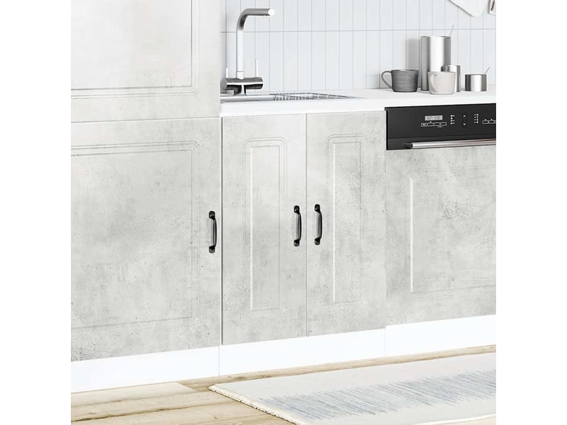 Meuble de cuisine, meuble bas pour évier kalmar gris béton bois d'ingénierie  - Conforama C