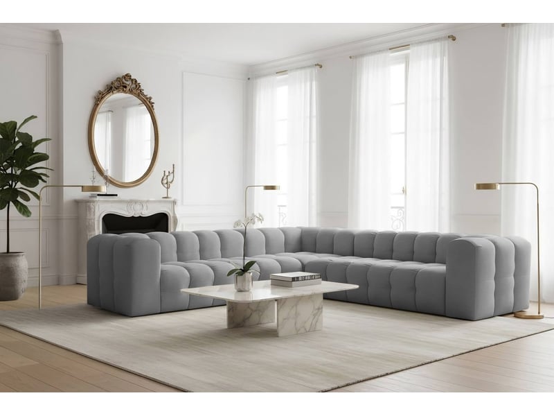 Canapé d'angle réversible miloe 6 places avec accoudoirs en velours - gris MILOE - Conforama B