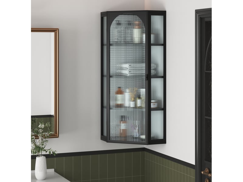  Armoire murale d'angle 4 niveaux avec porte en verre evryae  - Conforama D