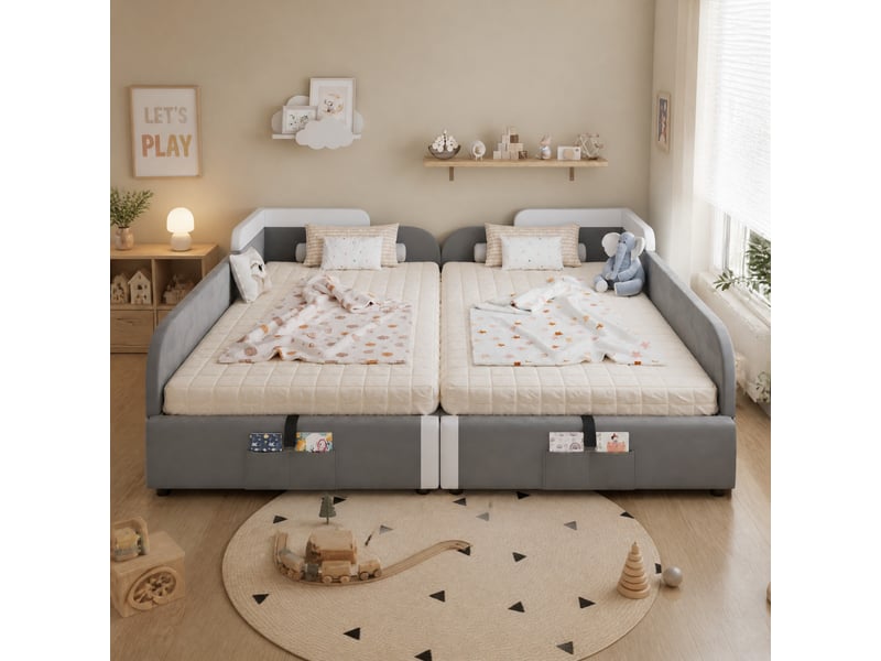 Lit enfant combiné avec rangement hydraulique gris et blanc 2 x 90 x 200 cm - Conforama C