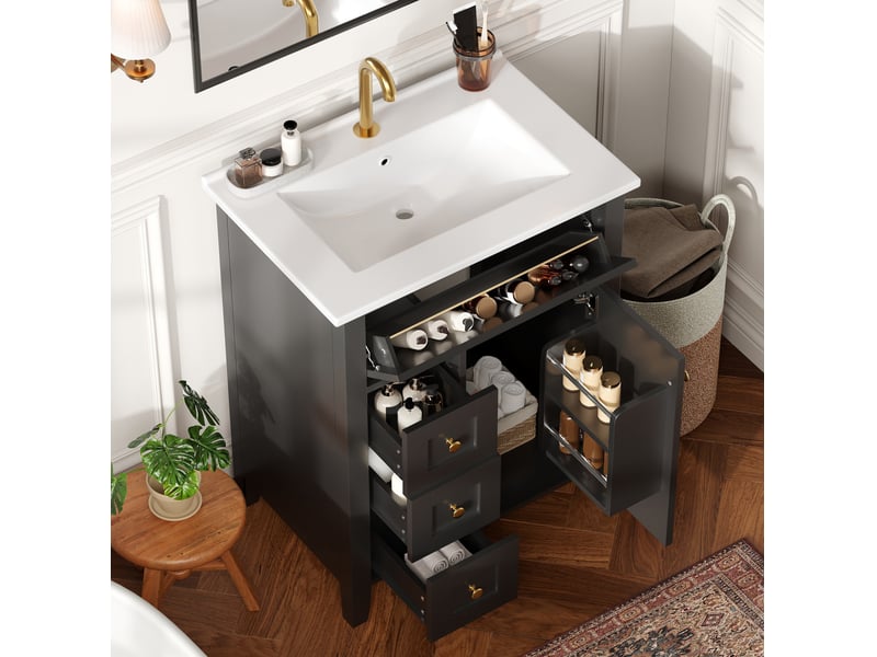  Meuble sous lavabo 61x47x86 cm avec vasque mdf noir  - Conforama C