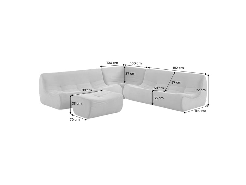Canapé d'angle modulable 7 places avec repose pied velours côtelé crème - sokol - Conforama D