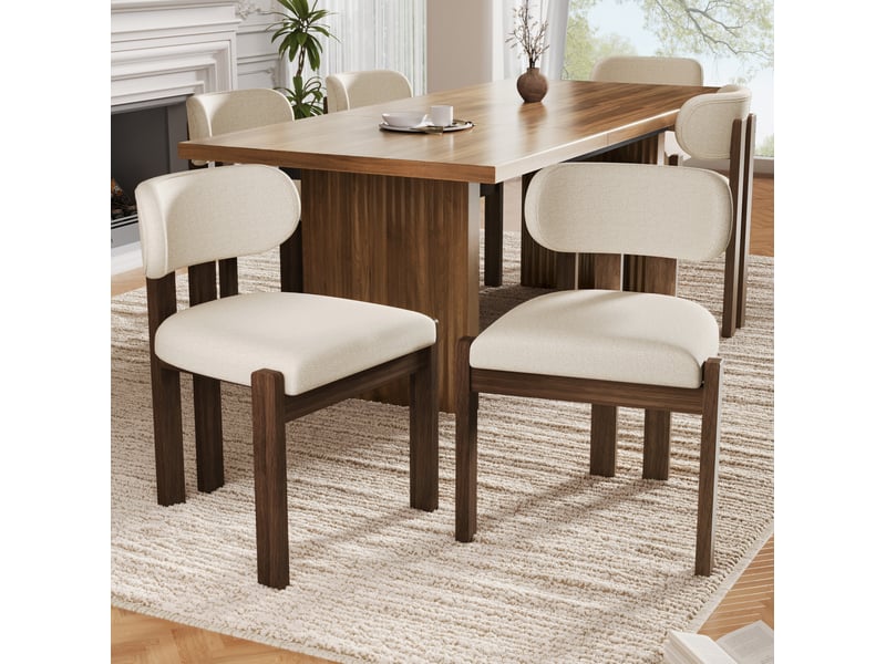 Lot de 6 chaises de salle à manger en bois et tissu bouclé, coloris noyer - Conforama B