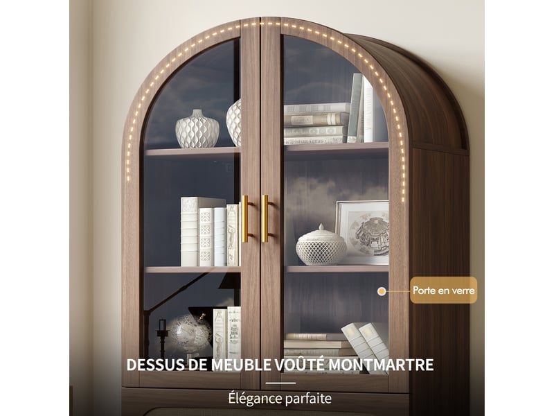 Meuble de cuisine muvano, vitrine avec portes en verre, effet noyer, 2 tiroirs, 80 × 40 × 175 cm - Conforama E
