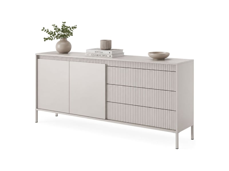  Buffet hatone, bahut 3 tiroirs, 187x40x81h cm beige Hatone - Conforama A