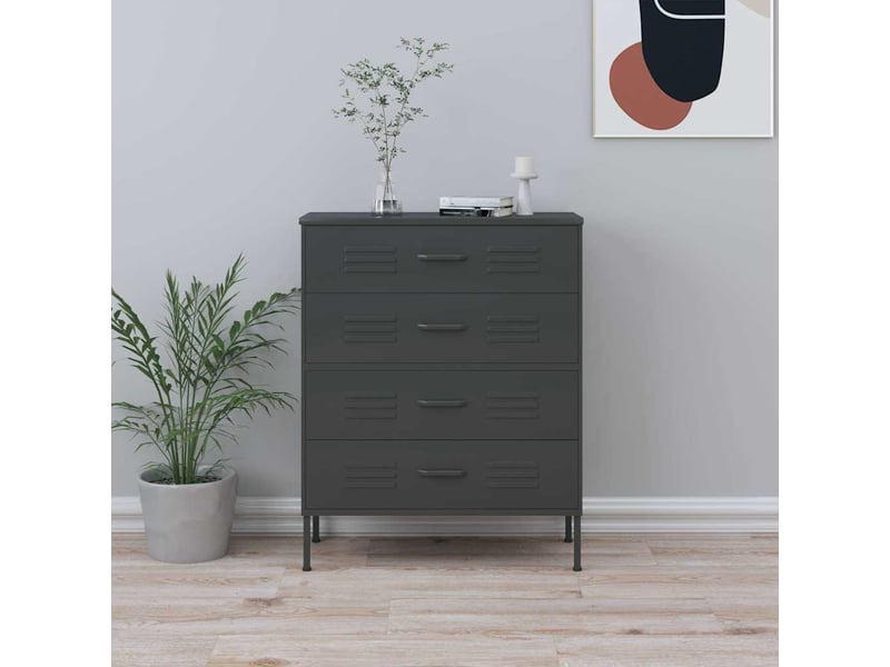  Commode chambre adulte, armoire à tiroirs anthracite 80x35x101,5 cm acier  - Conforama B