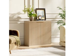 Buffet et enfilade 2 portes avec poignée intégrée et façade rainurée pour salon, 80 × 40 × 80 cm, en mdf, chêne