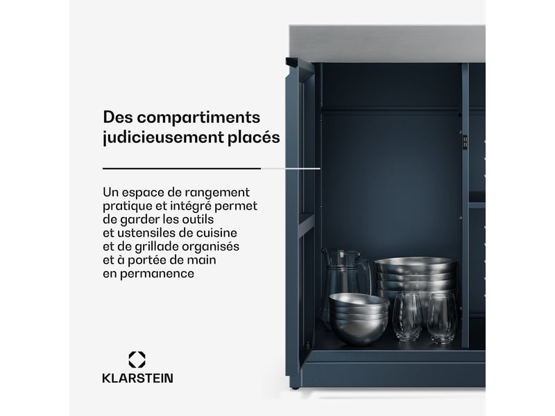  Klarstein waldchef placard de rangement plan de travail en acier inox résistant 90 x 90 cm gris  - Conforama E