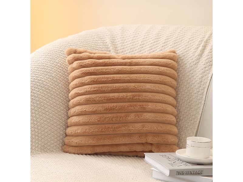  Coussin carré en tissu côtelé camel 43x43 cm  - Conforama D