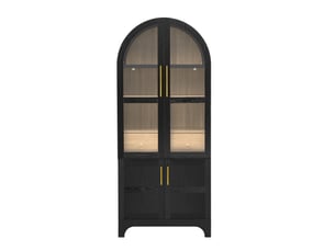 Buffet de cuisine- 76x40x180cm - meuble rangement cuisine verre cannelé en arche, 4 portes, tiroir - noir et bois chêne