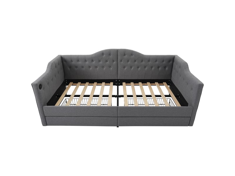  Banquette-lit 90x190 cm – tissu gris, usb-c, 2 tiroirs de rangement, structure compacte  - Conforama D