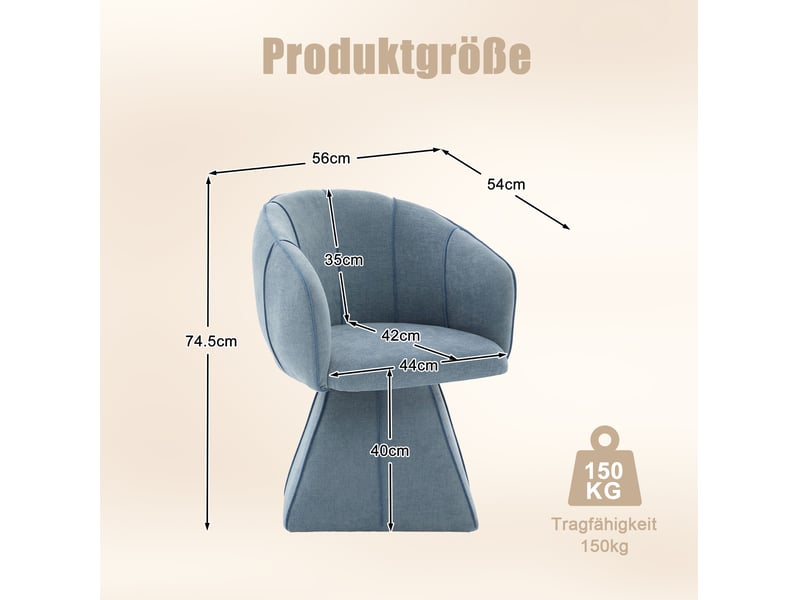  Fauteuil pivotant ergonomique à dossier haut, accoudoirs larges et rotation à 360 degrés, en chenille bleue  - Conforama D