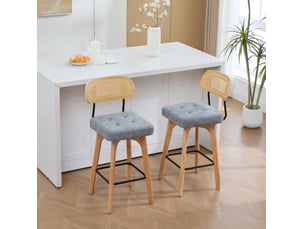 Lot de 2 tabourets de bar 44x51x96 cm – gris – pivotants à 360° avec dossier en rotin et assise chenille