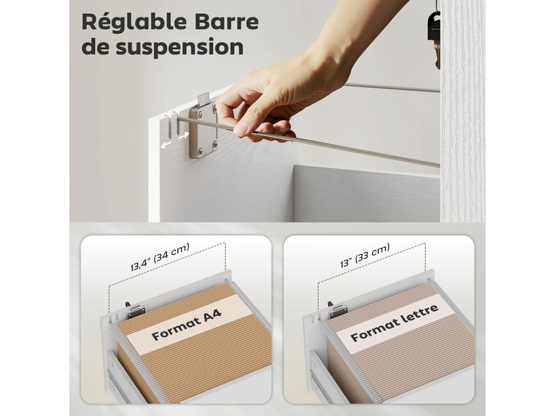  Caisson de bureau 3 tiroirs verrouillables sur roulettes blanc 40 x 40 x 69,5 cm  - Conforama E