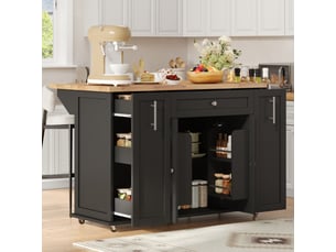 Desserte de cuisine avec plateau rabattable, 3 tiroirs, rangements et roulettes freinées en mdf 120×45(70)×87 cm