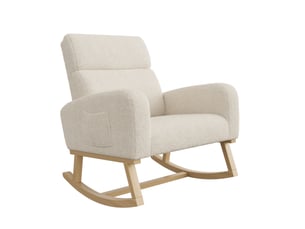 Fauteuil à bascule - 69,2 x 78,5 x 87 cm - beige - en tissu bouclette - chaise à bascule confortable avec pieds en bois