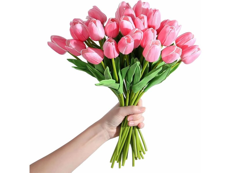  15 tulipes artificielles roses de 14 pouces, décoration florale pour printemps, saint-valentin ou pâques  - Conforama B