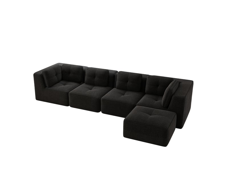  Canapé modulable en l 4 places 386x177x69 cm, coussins doux sans armature, assise profonde, tissu en velours côtelé, noir  - Conforama A