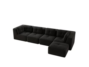 Canapé modulable en l 4 places 386x177x69 cm, coussins doux sans armature, assise profonde, tissu en velours côtelé, noir