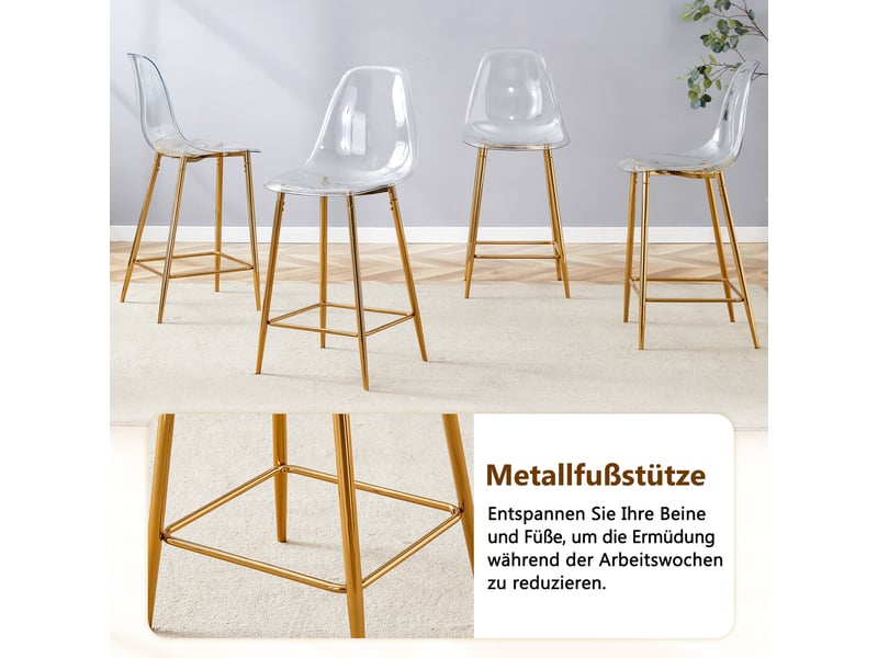  Tabourets de bar lot de 4 avec repose-pieds - lpospi - assise transparente, structure en métal - plastique - doré  - Conforama E