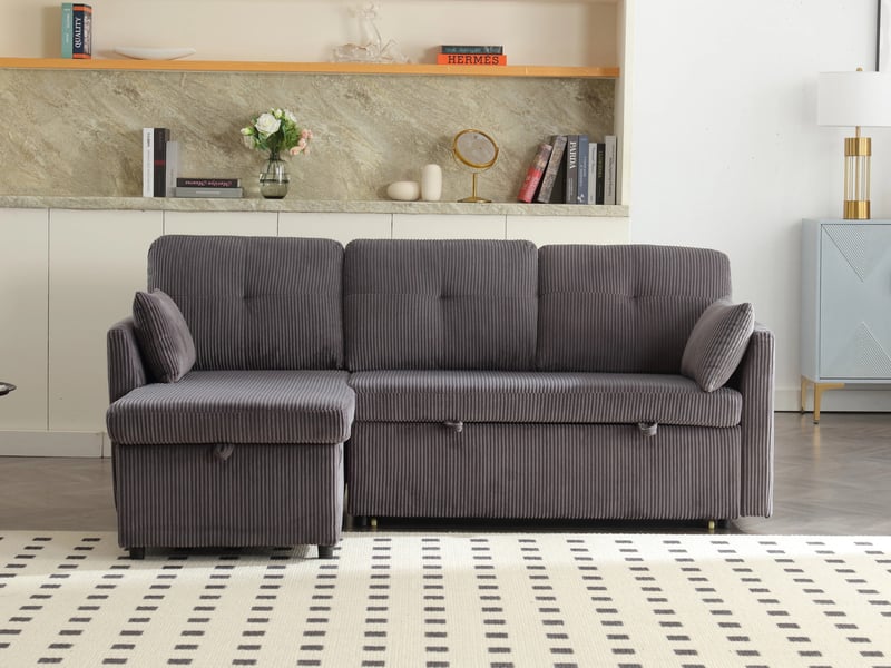  Canapé d'angle convertible ,3 places, avec espace de rangement et lit gigogne ,206x108x66 cm,gris  - Conforama B