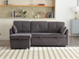 Canapé d'angle droit convertible LEYTN 3 places Velours gris avec coffre de rangement