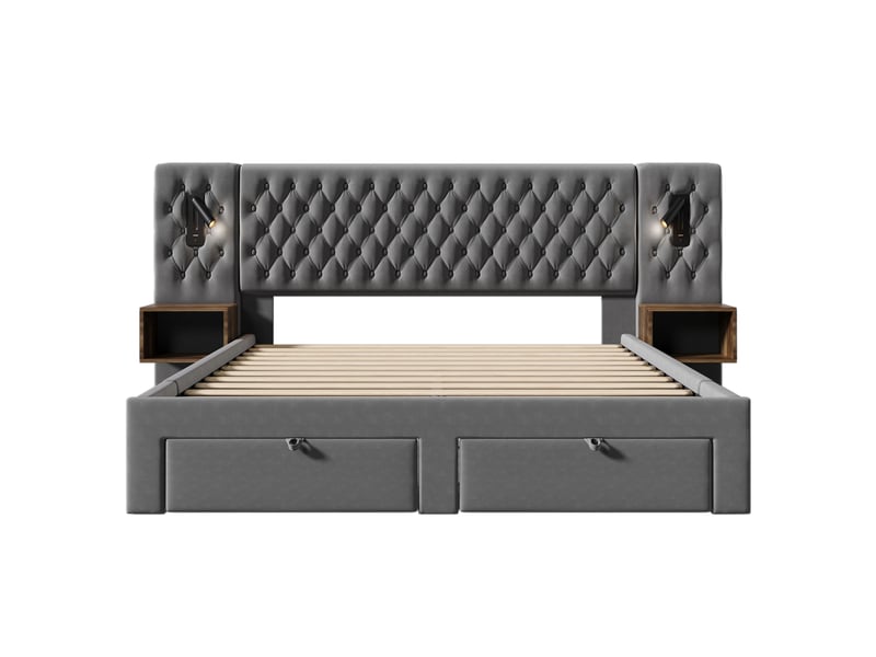  Lit en velours gris 160 x 200 cm  - Conforama A