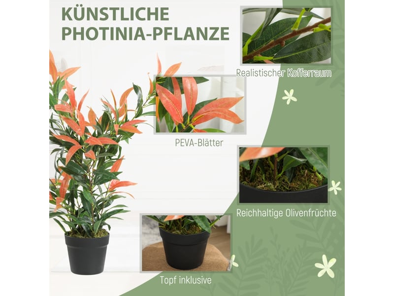  Plante artificielle avec 300 feuilles et branches ajustables pour intérieur en plastique rouge et vert 45 × 45 × 90 cm  - Conforama E
