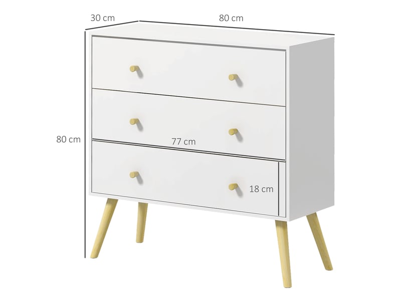  Commode 3 tiroirs design scandinave piètement effilé incliné bois pin panneaux blancblanc 80 x 30 x 80 cm  - Conforama C