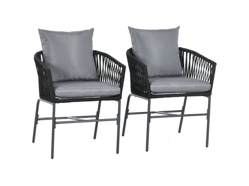  Lot de 2 fauteuils de jardin noirs en métal avec coussins, style bohème, confort pour terrasse et balcon  - Conforama A