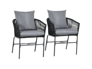 Lot de 2 fauteuils de jardin noirs en métal avec coussins, style bohème, confort pour terrasse et balcon