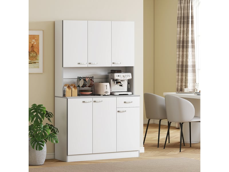  Buffet de cuisine moderne avec tiroirs et placards, en bois, 101 x 39 x 180 cm, blanc et gris  - Conforama C