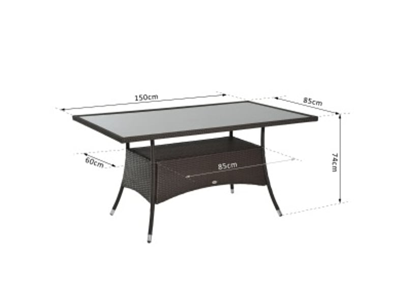  Table à manger extérieure avec plateau en verre de sécurité et pieds antidérapants, marron, 150 × 85 × 74 cm  - Conforama C