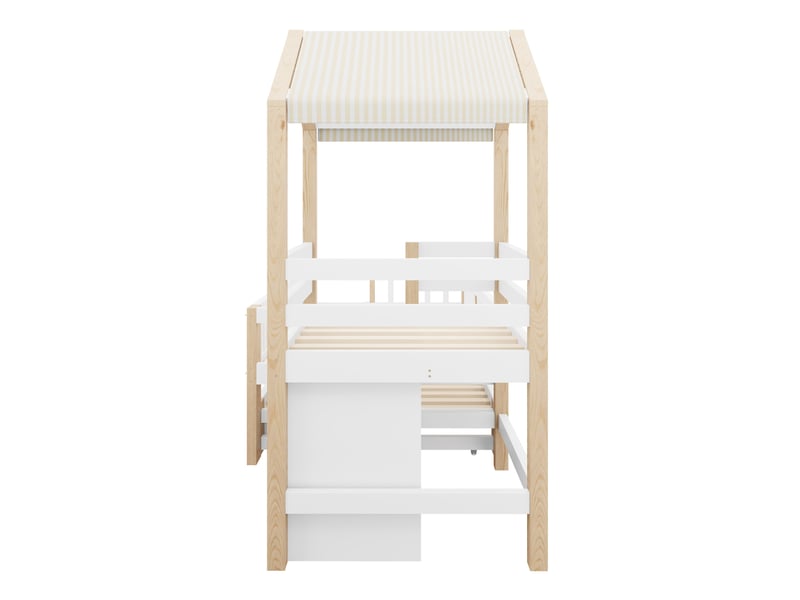 Lit enfant cabane 90x200 cm blanc et bois, lit gigogne 90x190 cm, rangements et escalier latéral fixe  - Conforama E