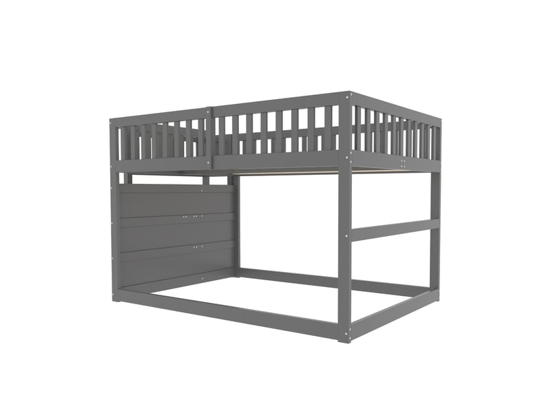  Lit superposé bas 140x200, lit enfant en bois gris avec barrière de sécurité haute. Lit superposé sécurisé avec escalier et tiroirs.  - Conforama D