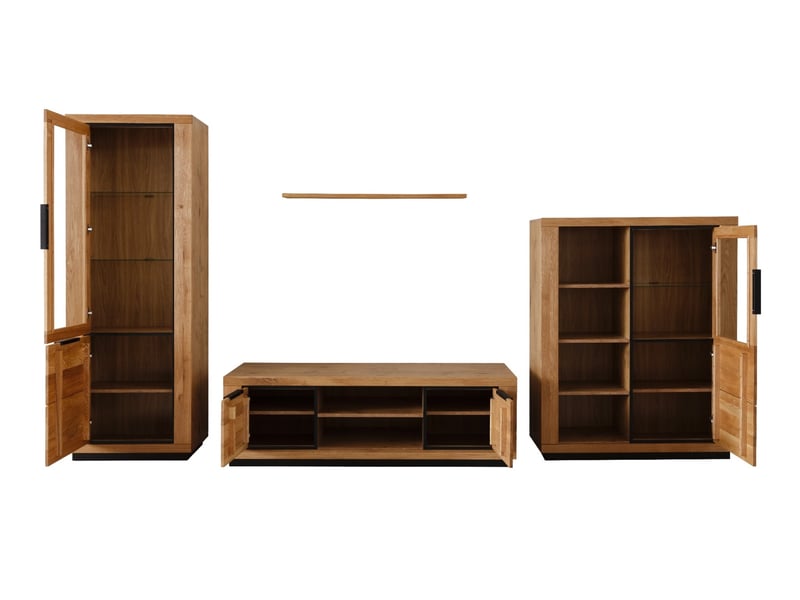  Ensemble salon de 4 pièces composé de meuble tv, vitrine haute étagère et vaisselier coloris chêne massif  - Conforama C