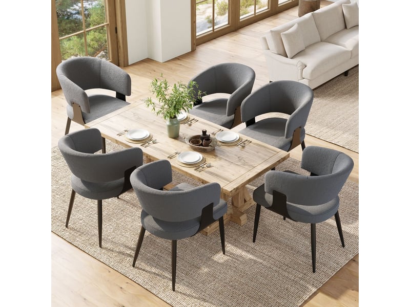  Chaise de salle à manger lot de 6, assise rembourrée confortable chaise rembourrée, dossier ergonomique, piètement métal, patins réglables  - Conforama A