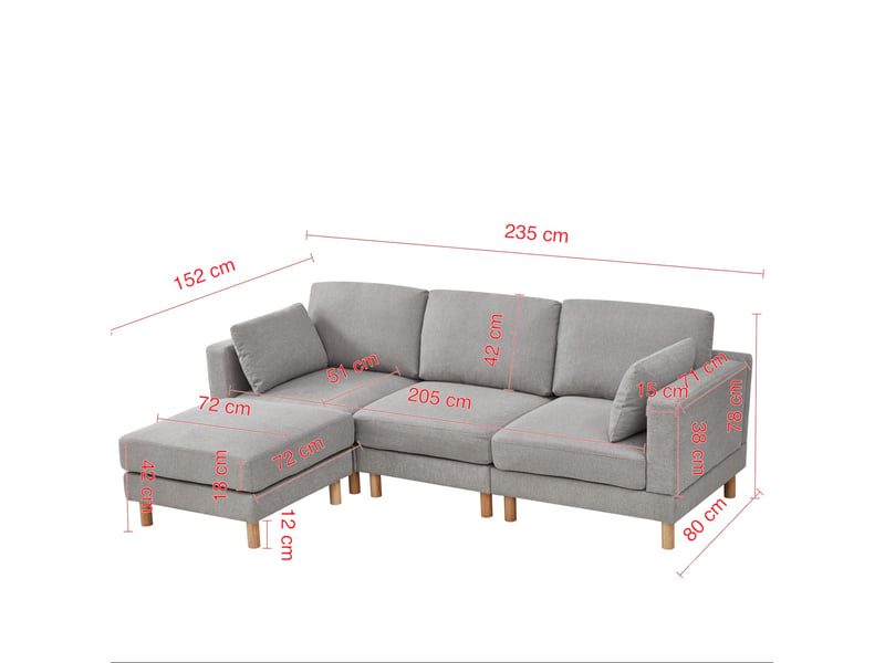  Canapé d'angle 3 places modenvie avec pouf et méridienne réversible 235 x 152 x 78 cm en polyester gris clair  - Conforama C