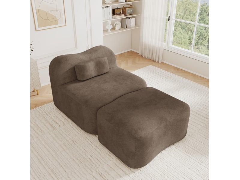  Canapé modulable 1 place modenvie avec pouf, design ondulé, coussin de dossier mobile, mousse haute densité 32d, velours marron, 96 x 167 x 70 cm  - Conforama B