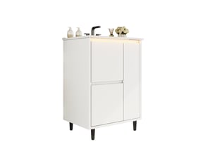 Meuble sous vasque avec 1 porte, 2 tiroirs et vasque en céramique, pieds hauts, salle de bain, 61×46,5×87 cm