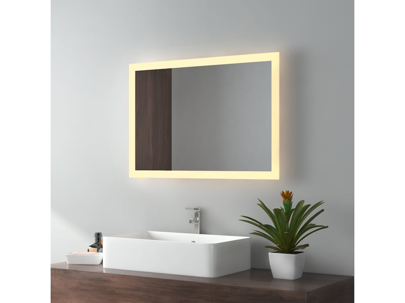Emke miroir de salle de bain led 50 x 70 cm, miroir led rectangulaire, éclairage 3000 k - Conforama B