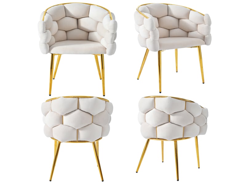  Chaises de velours luxueuses (4 pièces) - style moderne, pieds en fer doré, beiges  - Conforama A