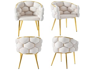 Chaises de velours luxueuses (4 pièces) - style moderne, pieds en fer doré, beiges