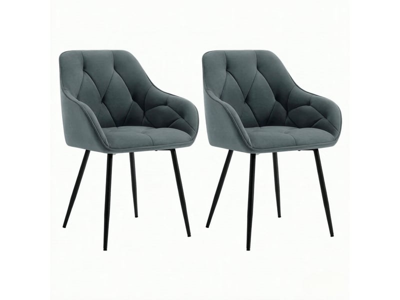  Lot de 2 chaises de salle à manger,45,5x45x83,5 cm,velours,gris foncé  - Conforama A