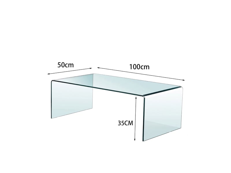  Table basse 100x50x35 cm en verre trempé transparent et courbé  - Conforama C