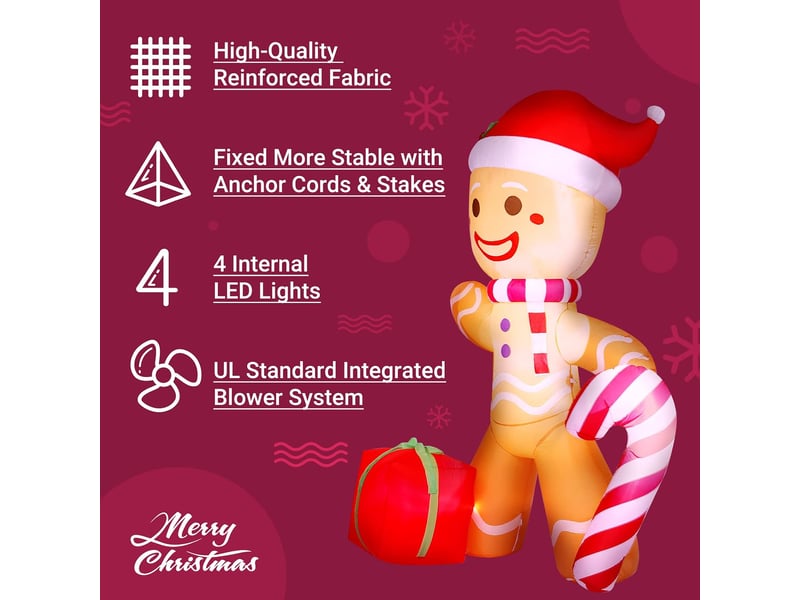  Bonhomme en pain d'épices gonflable de noël 1,2 m avec led, décoration extérieure pour jardin  - Conforama E