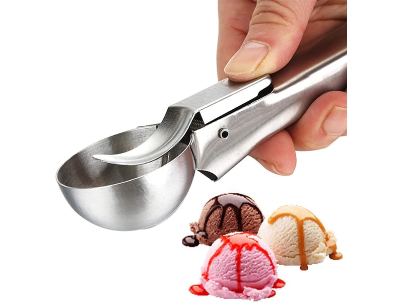 2 pièce cuillère à glace en acier inoxydable cuillère scooper avec déclencheur pour crème glacée fruits pâte à biscuits boule de glace - Conforama E