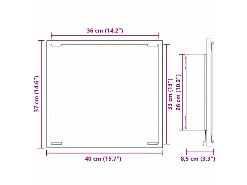  Miroir de salle de bain, miroir de toilette led chêne fumé 40 x 37 x 8.5 cm cf62561  - Conforama E