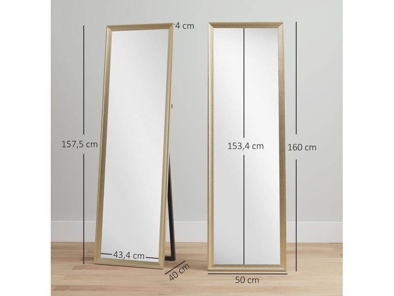 Miroir plein pied 160x50 cm à fixer au mur, à adosser ou sur pied doré  - Conforama E